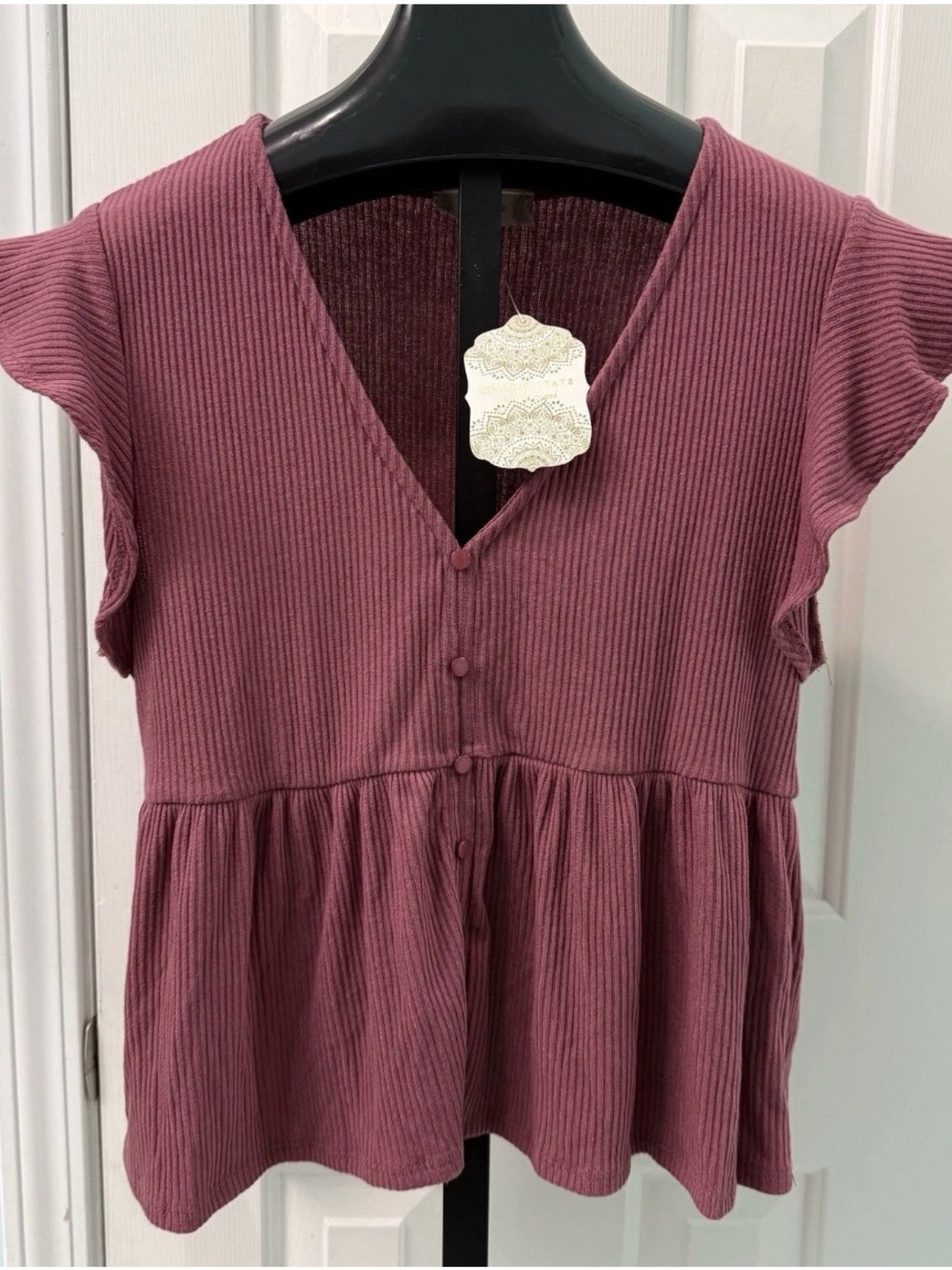 NWT Altar’d State Women’s Size Large Crush Berry Ribbed Boho Cropped Top